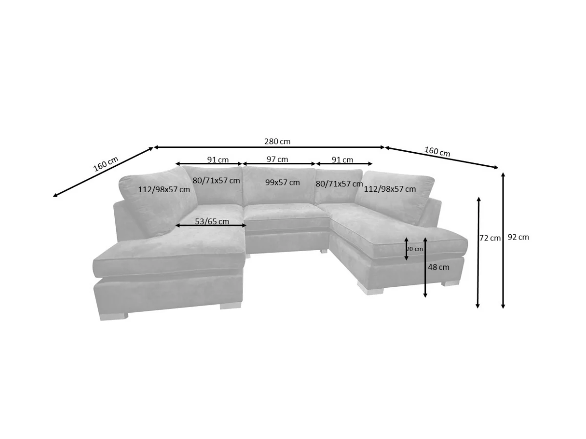 Carnaby Small U Shape Sofa with Footstool Grey - Image 3