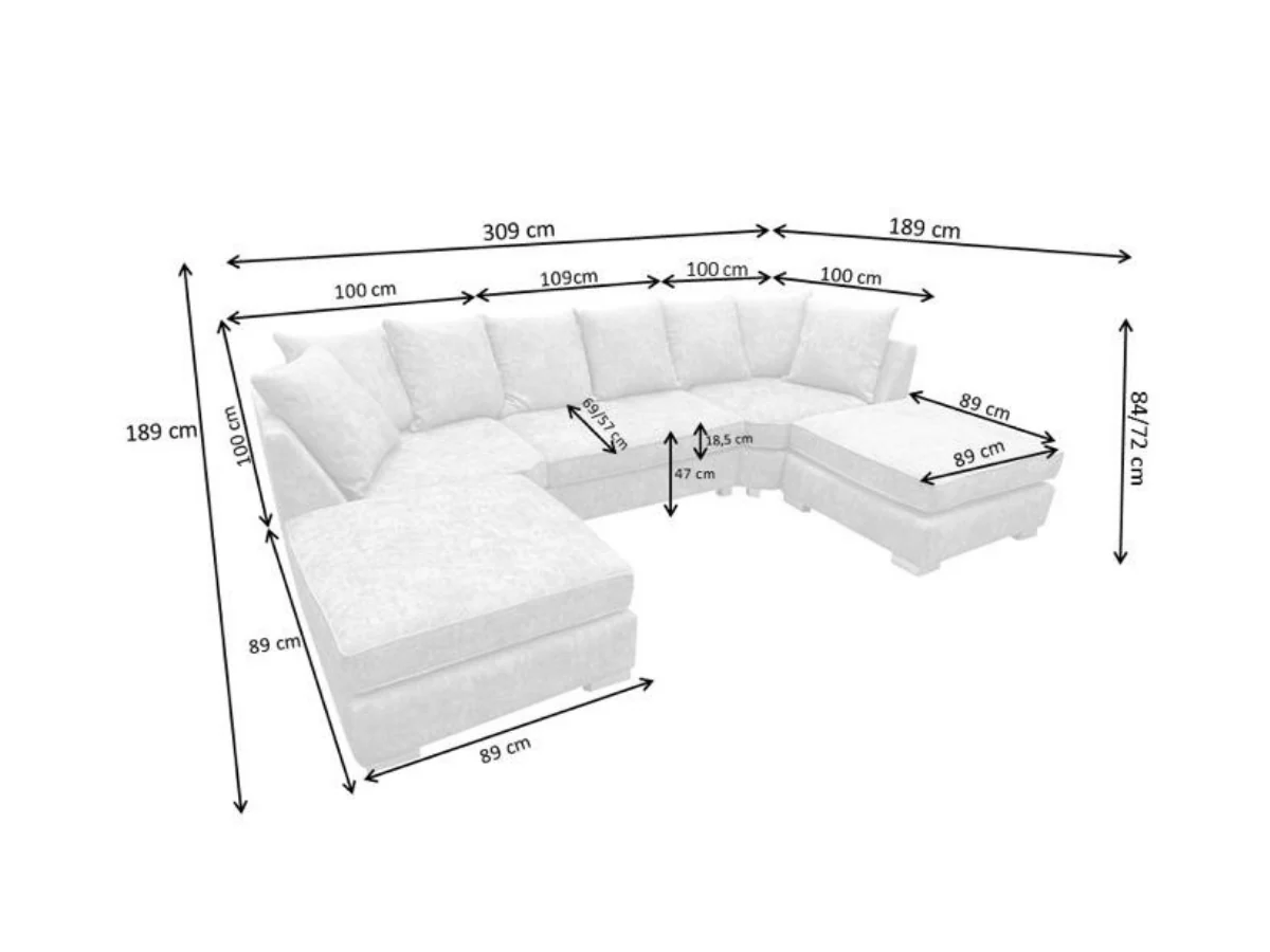 London U Shaped Sofa Truffle Soft Chenille - Image 6