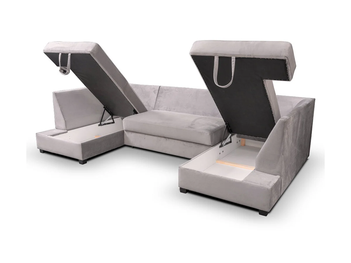 Meridian U Shape Velvet Sofa Bed with Storage - Image 9
