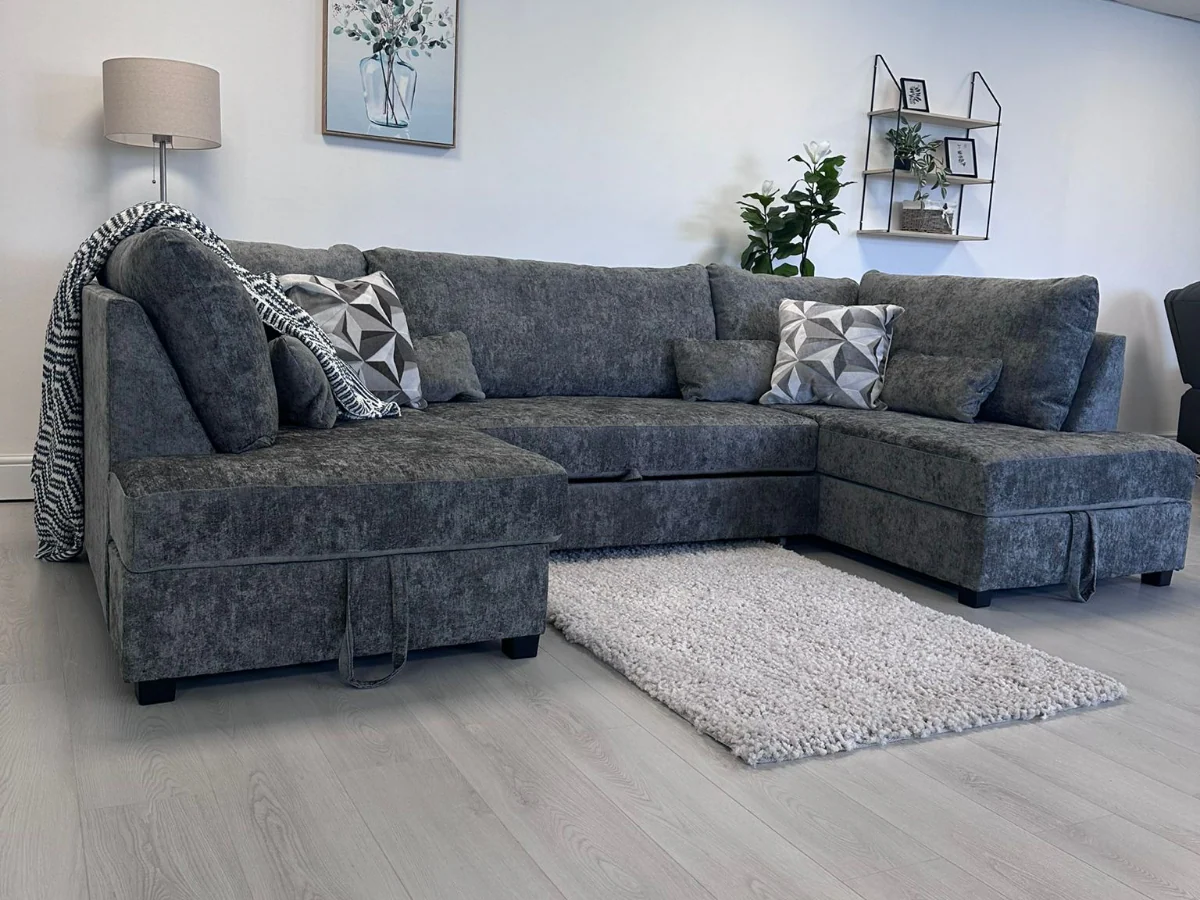 Meridian U Shape Sofa Bed with Storage Alaska Chenille - Image 10
