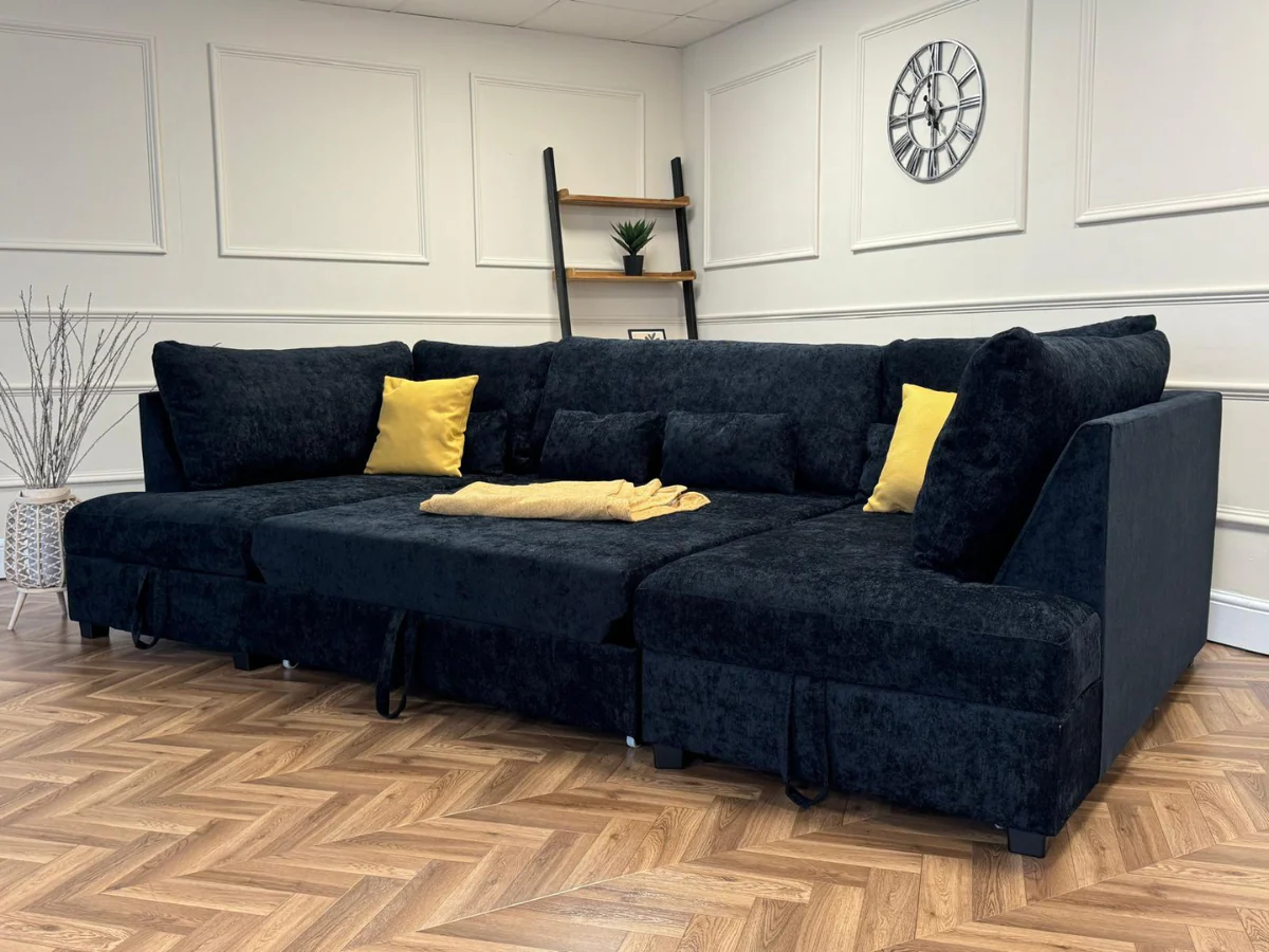 Meridian U Shape Sofa Bed with Storage Alaska Chenille - Image 4
