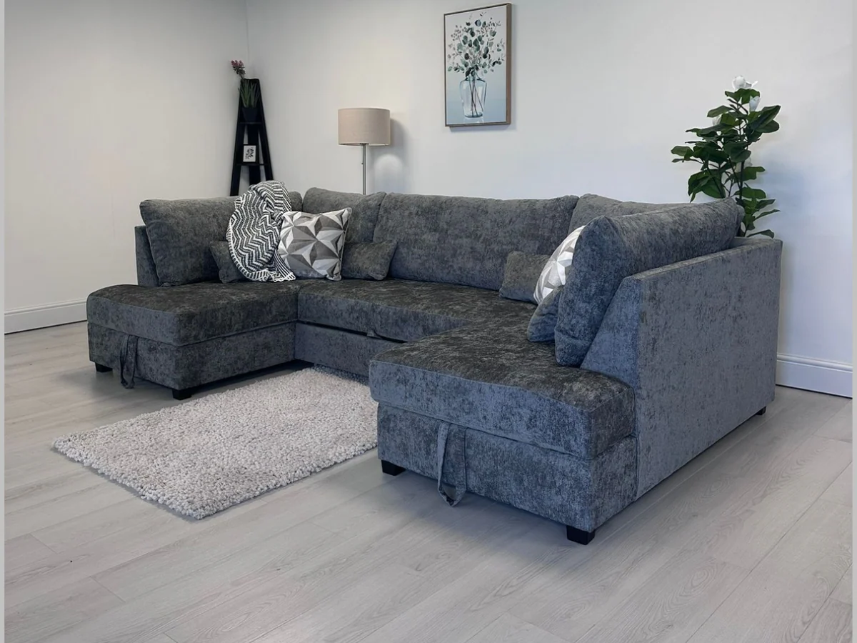 Meridian U Shape Sofa Bed with Storage Alaska Chenille - Image 6