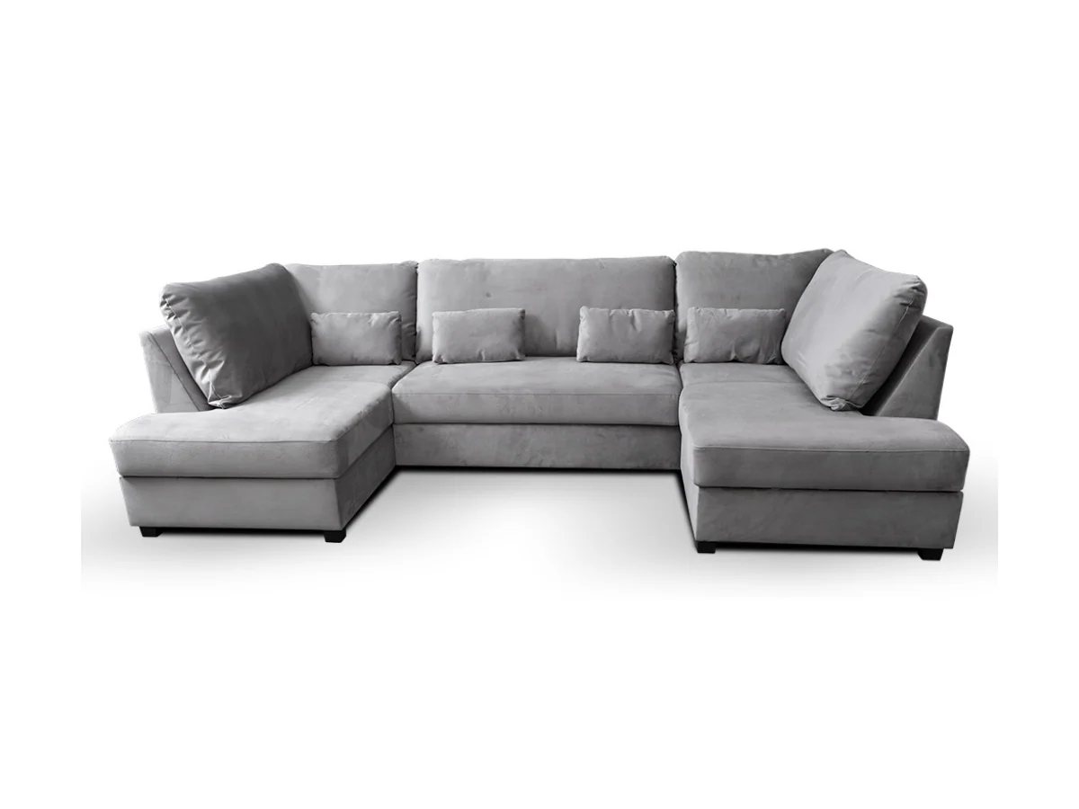 Meridian U Shape Sofa Bed with Storage Grey Plush Velvet - Image 3