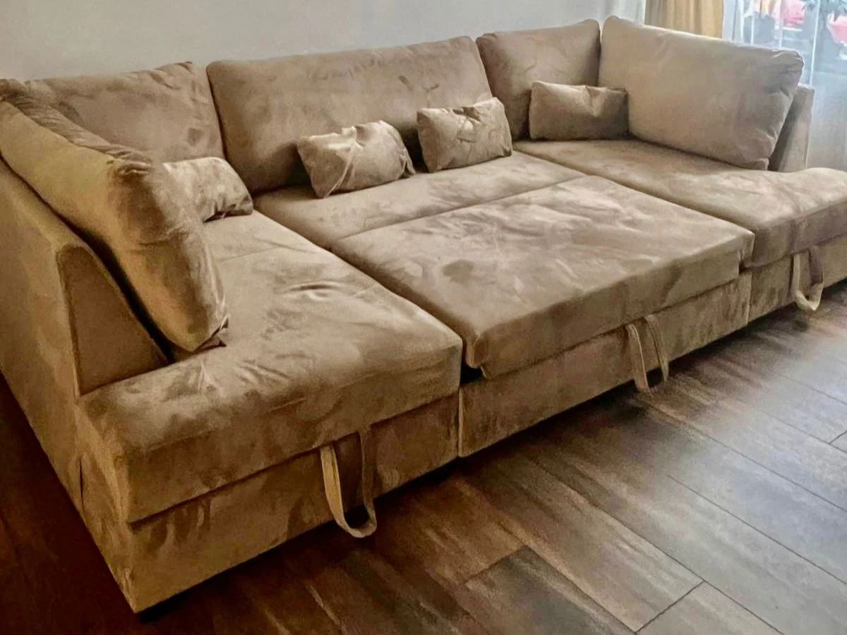 Meridian U Shape Sofa Bed with Storage Mink Plush Velvet - Image 3