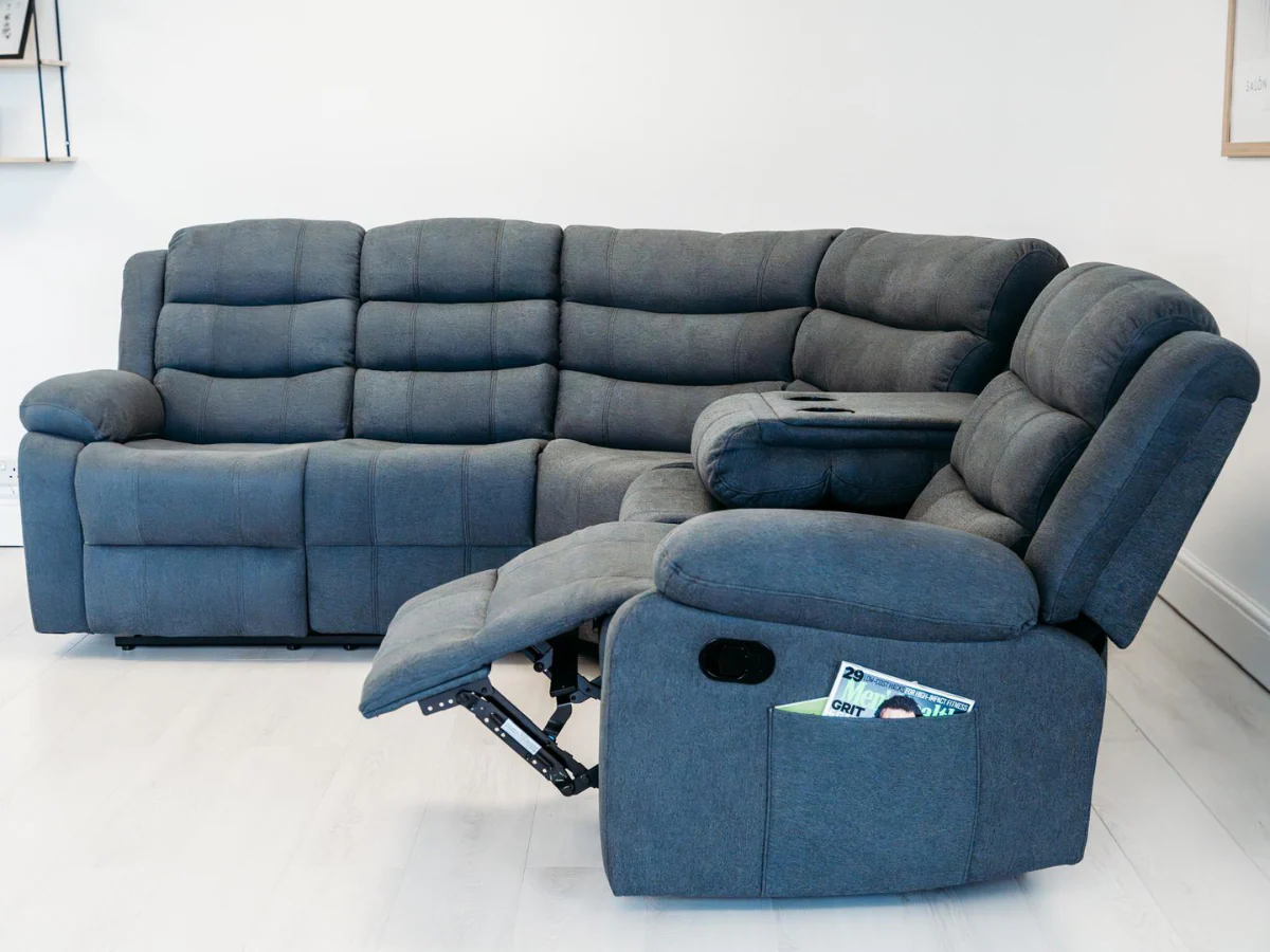 Sorrentino Corner Recliner Sofa in Grey Fabric - Image 9
