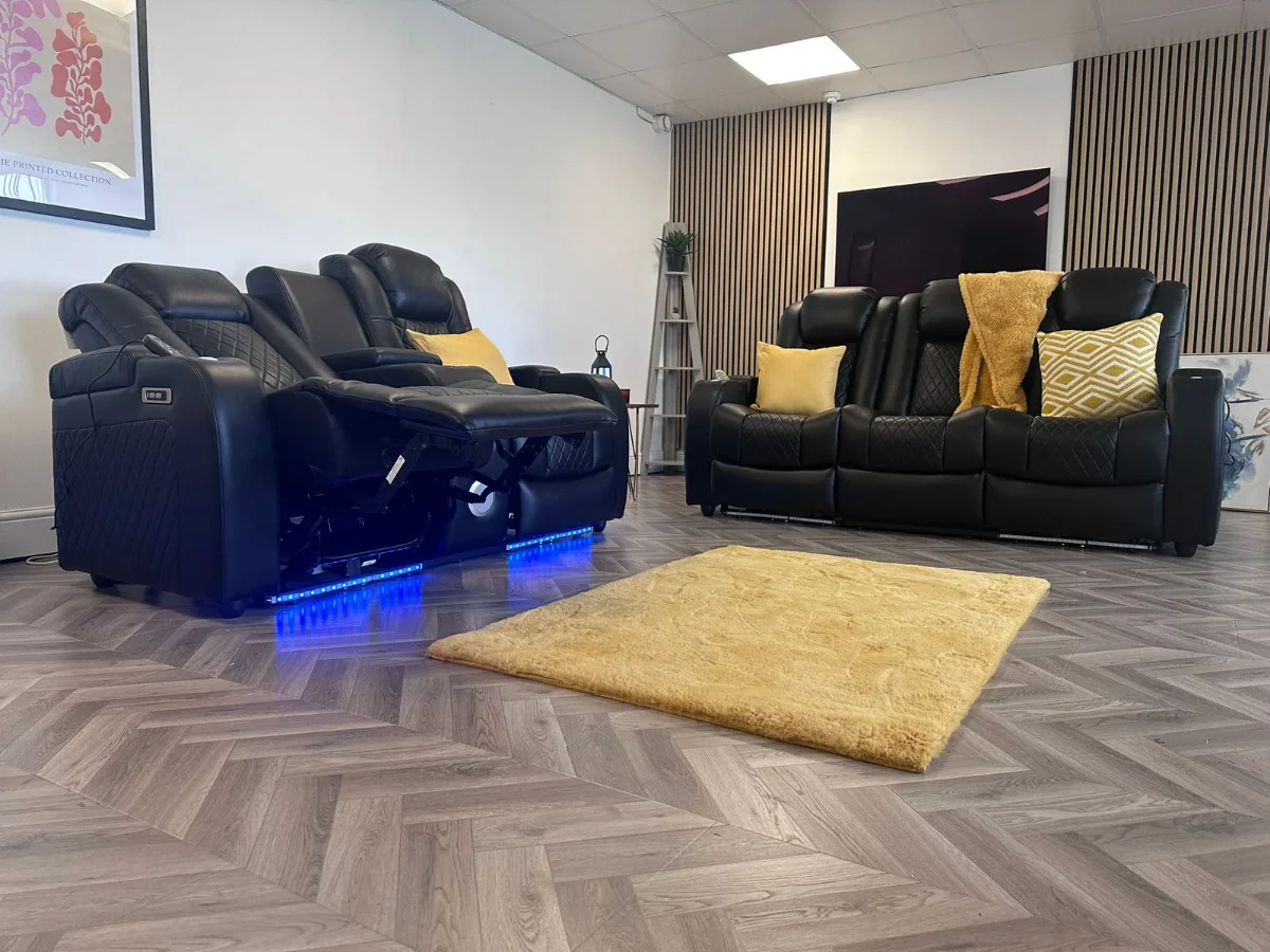 Tech 8 Smart 3+2+1 Electric Recliner Sofa Set Black Aire Leather - Image 12