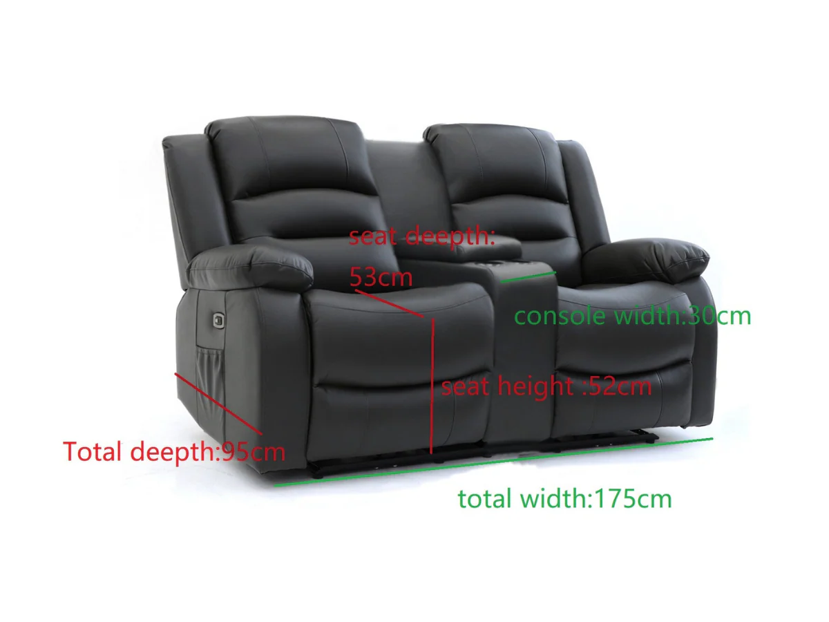 Vinson 2 Seater Electric Recliner Sofa Black Aire Leather - Image 6