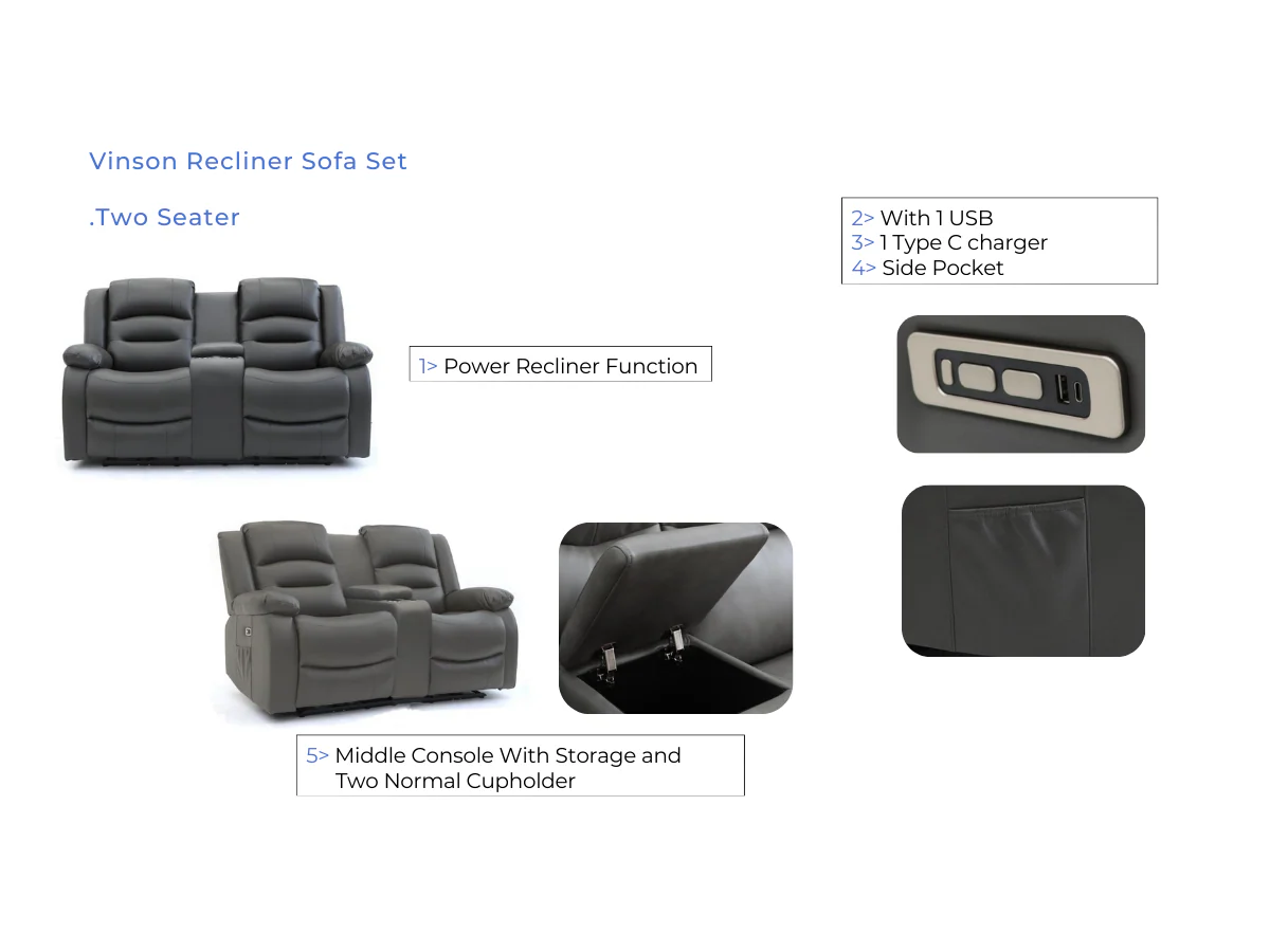 Vinson 3+2+1 Electric Recliner Sofa Set Black Aire Leather - Image 11