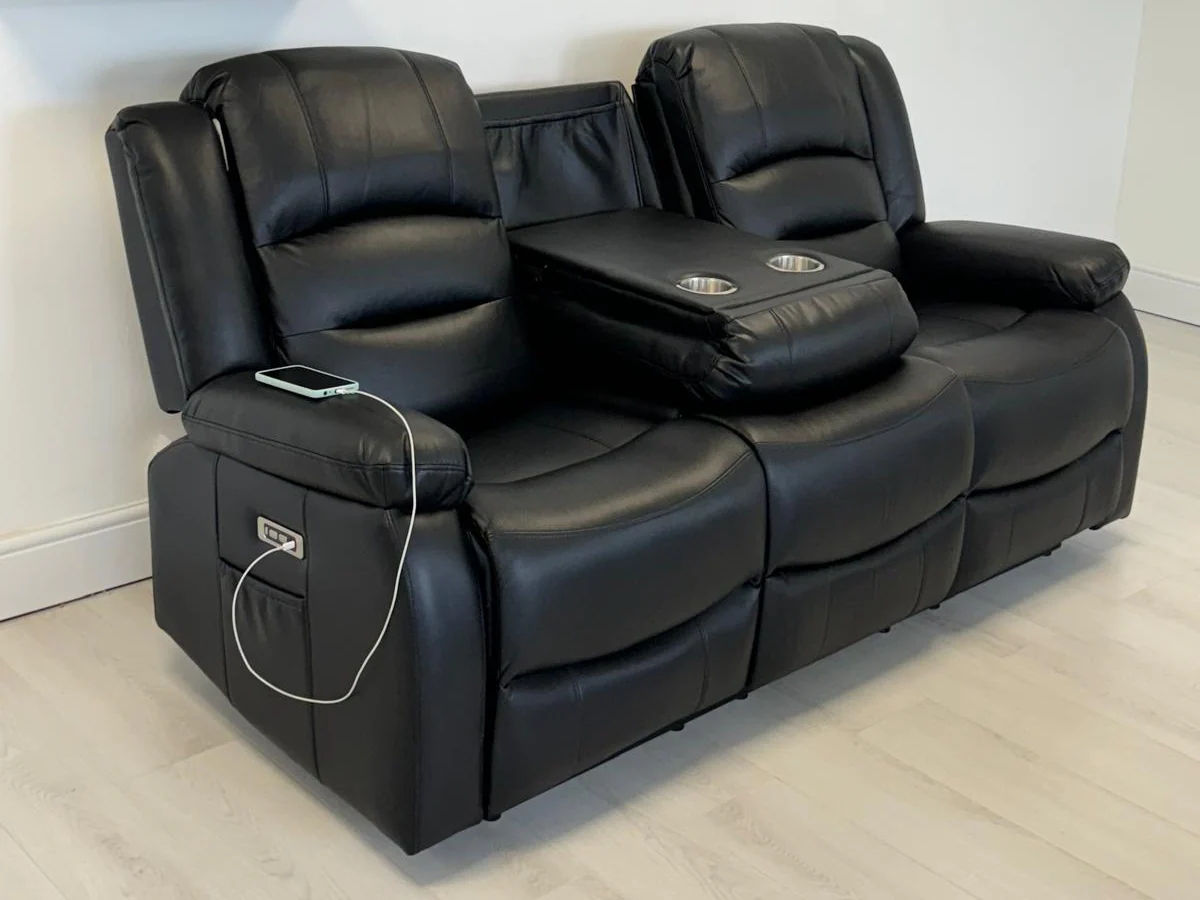 Vinson 3+2+1 Electric Recliner Sofa Set Black Aire Leather - Image 13