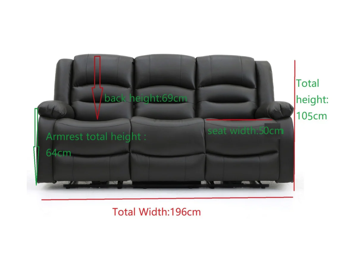 Vinson 3 Seater Electric Recliner Sofa  Black Aire Leather - Image 4